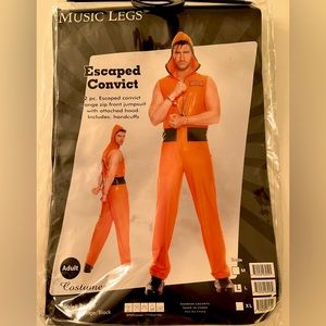 Escaped Convict Prisoner Mens Halloween Costume Large Music Legs Orange